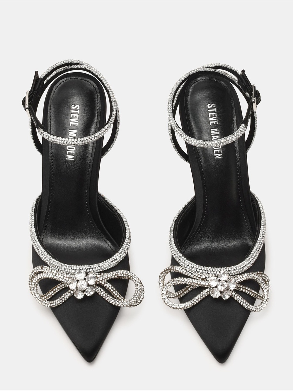 Steve Madden Black Crystal Bow Ankle-Strap Pumps with Rhinestone Accents